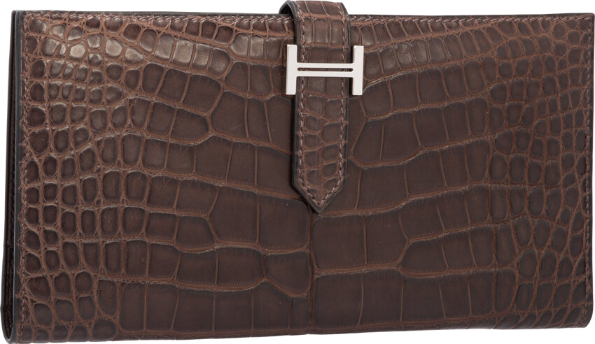 Hermes Bearn Wallet Matte Alligator Crocodile Gold Hardware