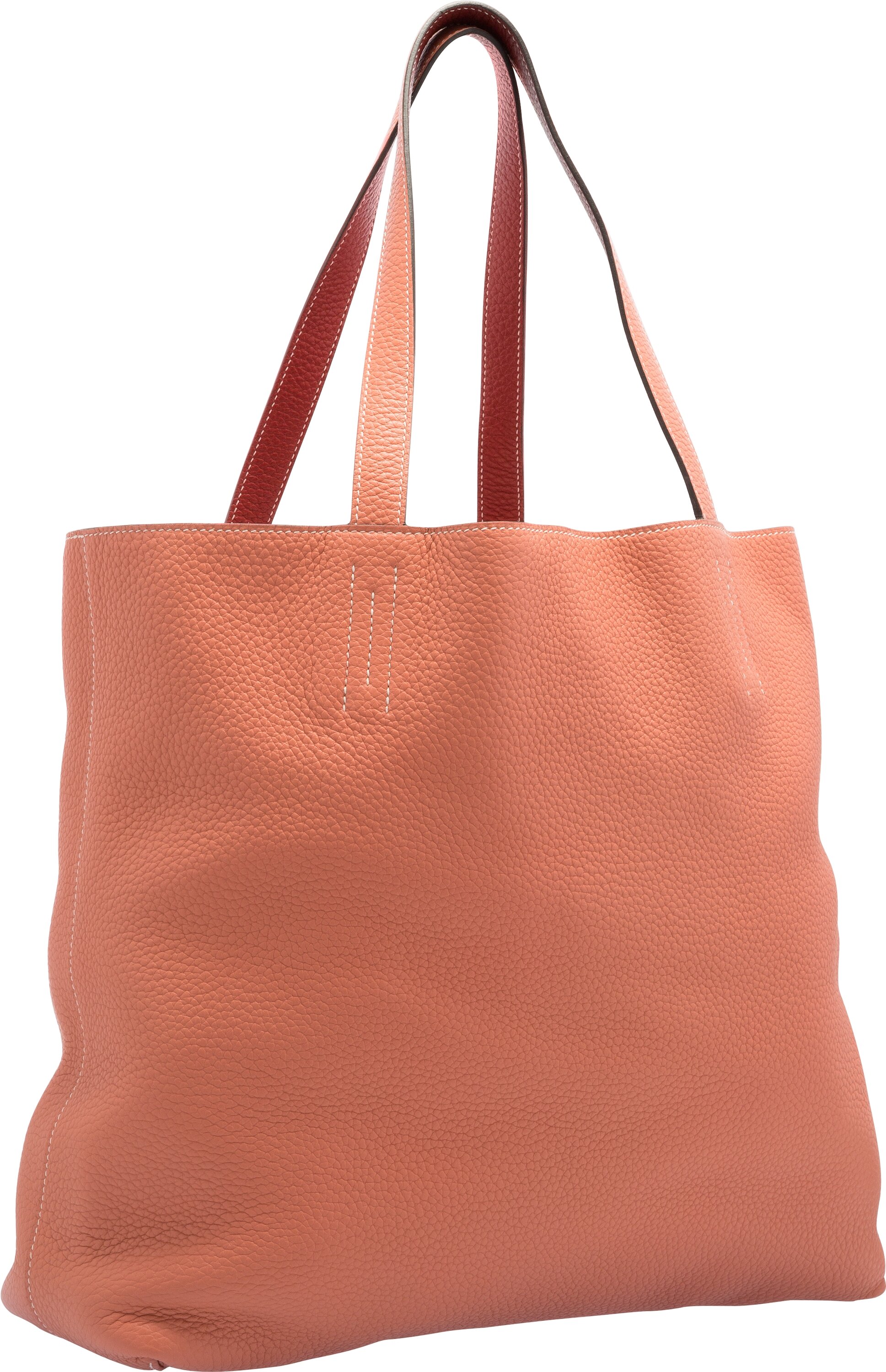 HERMES Clemence Leather Double Sens Tote Bag Brown/Orange