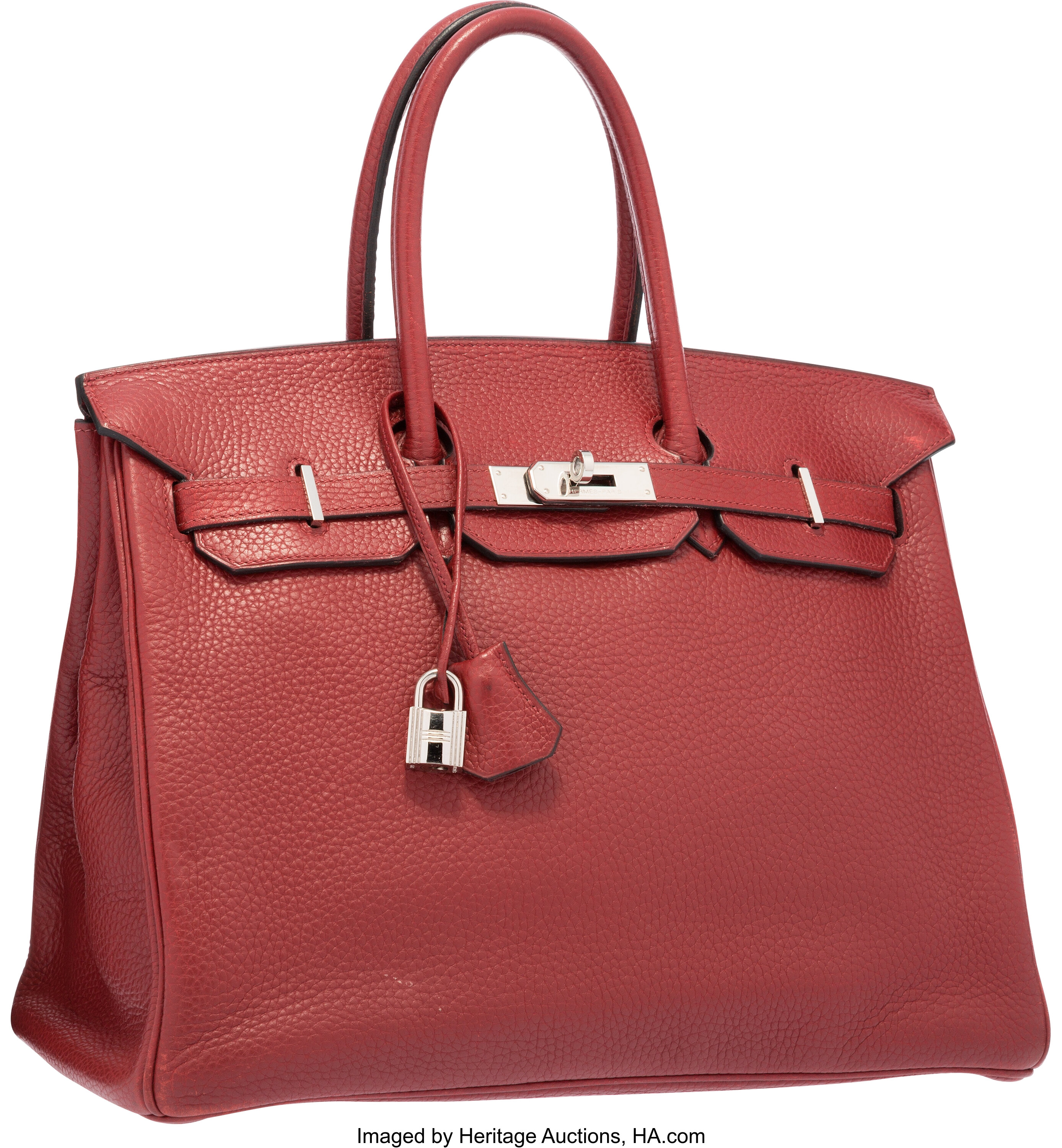 Hermes 35cm Rouge H Clemence Leather Palladium Plated Birkin Bag