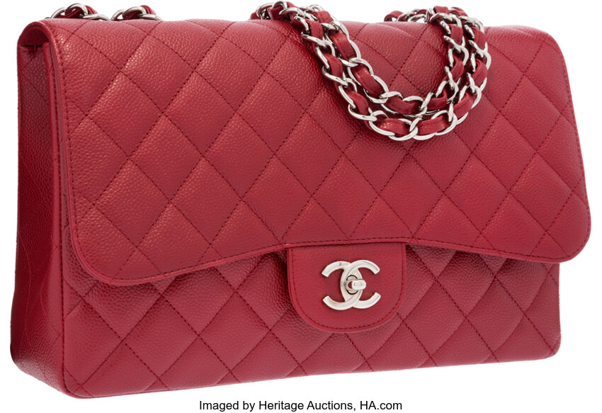 Chanel Red Quilted Caviar Leather Jumbo Single Flap Bag with