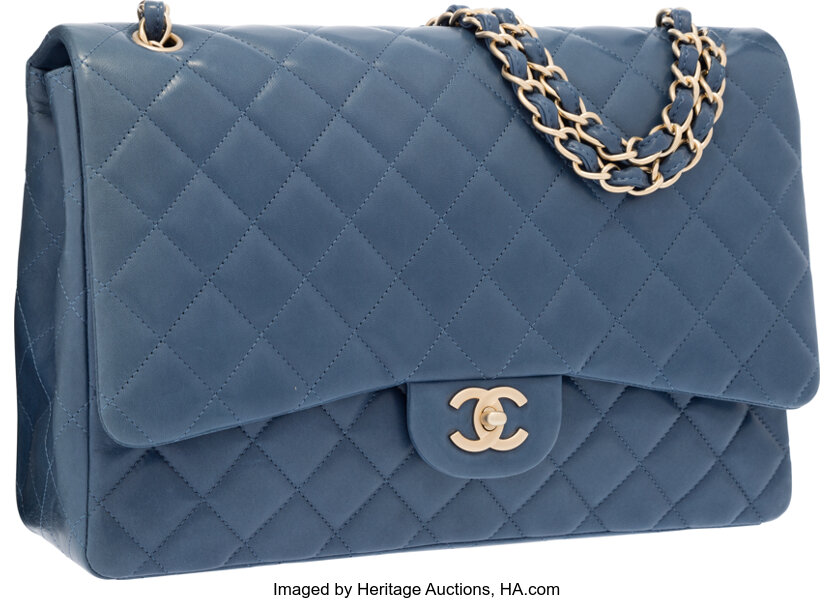 Chanel Classic Jumbo, Blue Lambskin with Silver Hardware, Preowned No  Dustbag WA001