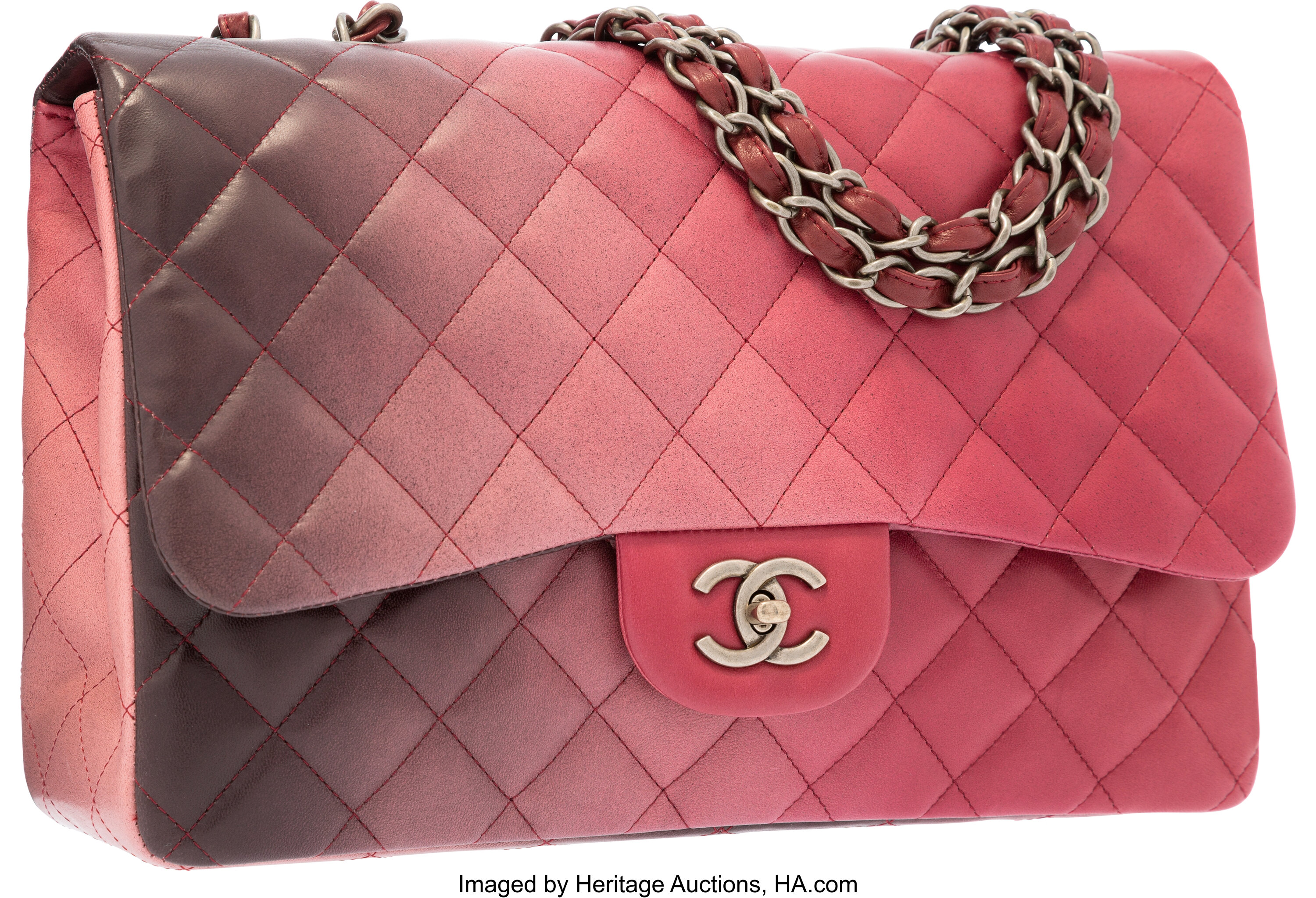 Chanel Red & Black Ombre Quilted Lambskin Leather Jumbo Single