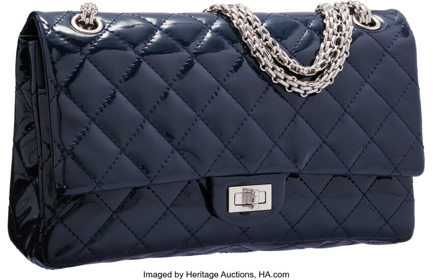 Chanel Navy Blue Quilted Patent Leather Reissue Jumbo Double Flap