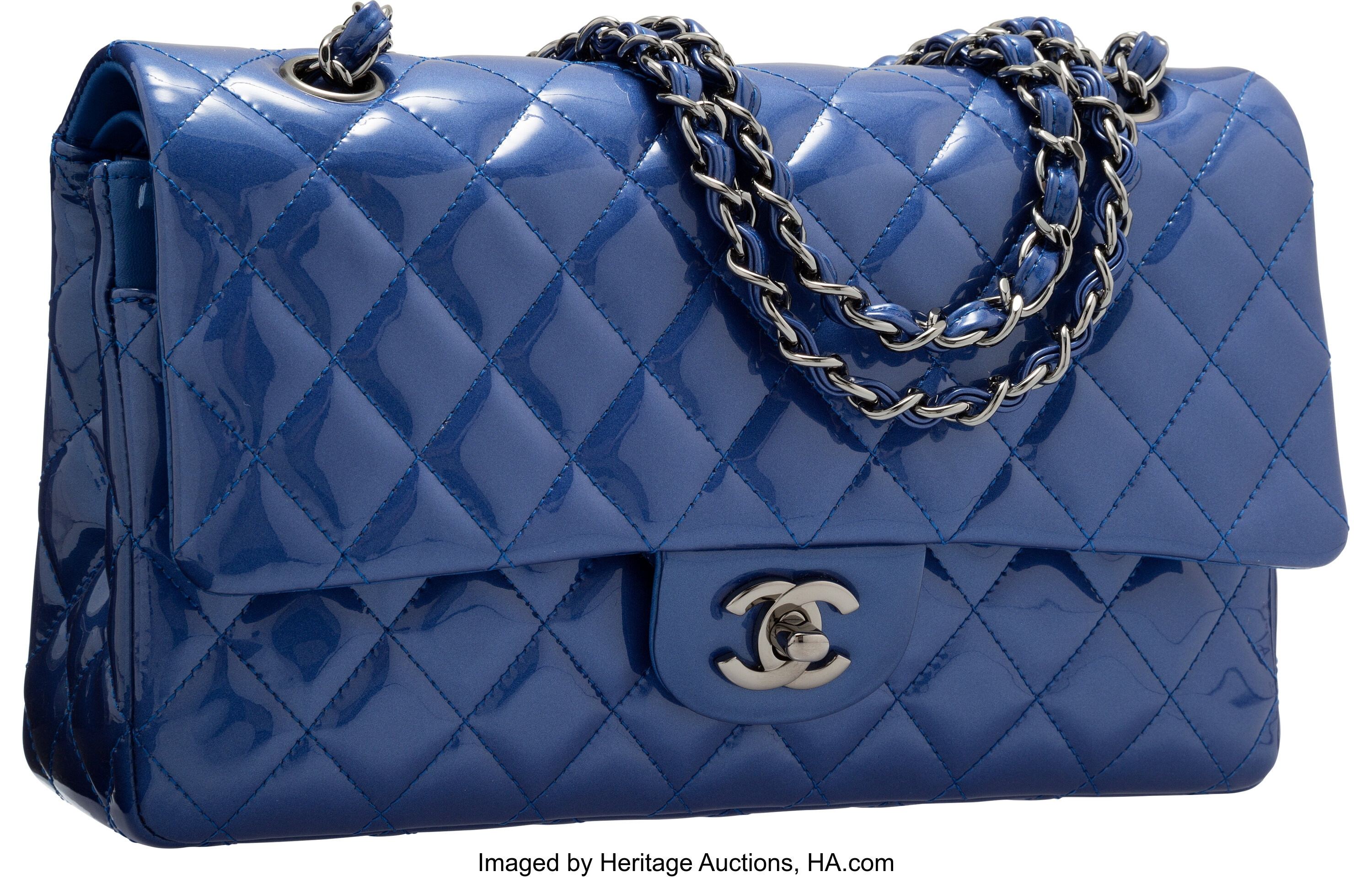 Chanel Pearlescent Blue Quilted Patent Leather Medium Double Flap | Lot  #58305 | Heritage Auctions