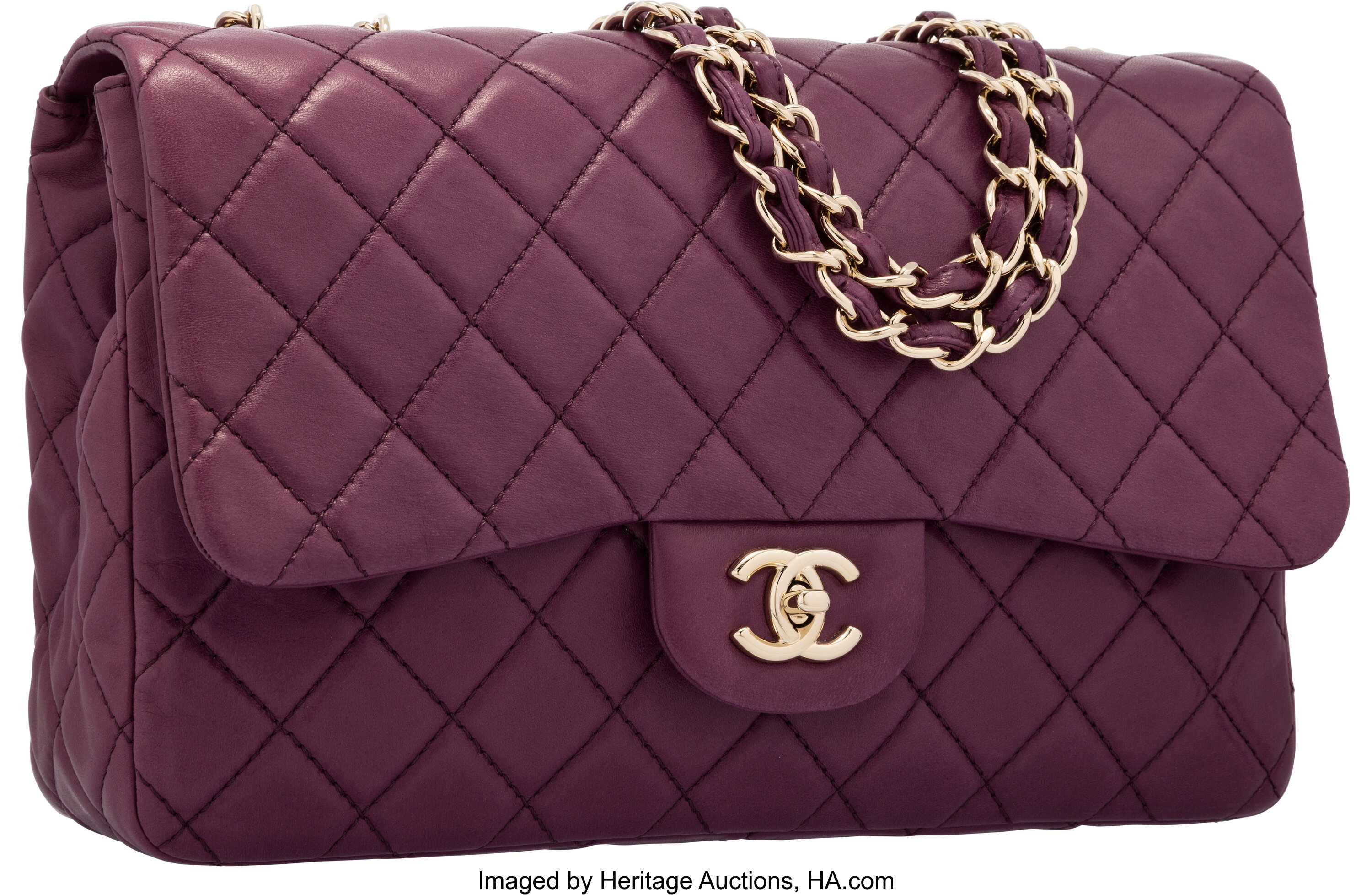Chanel Purple Quilted Lambskin Leather Jumbo Single Flap Bag with, Lot  #58235
