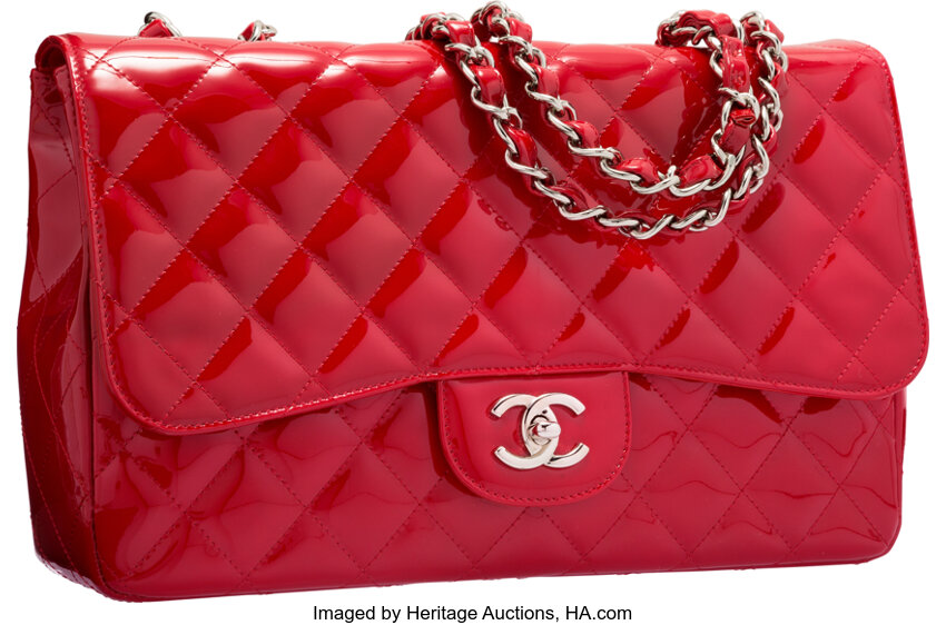 Chanel Red Quilted Patent Leather Jumbo Single Flap Bag with