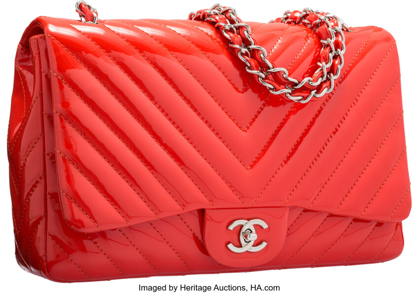 Chanel Red Patent Leather Jumbo Classic Double Flap Chain Strap Should –