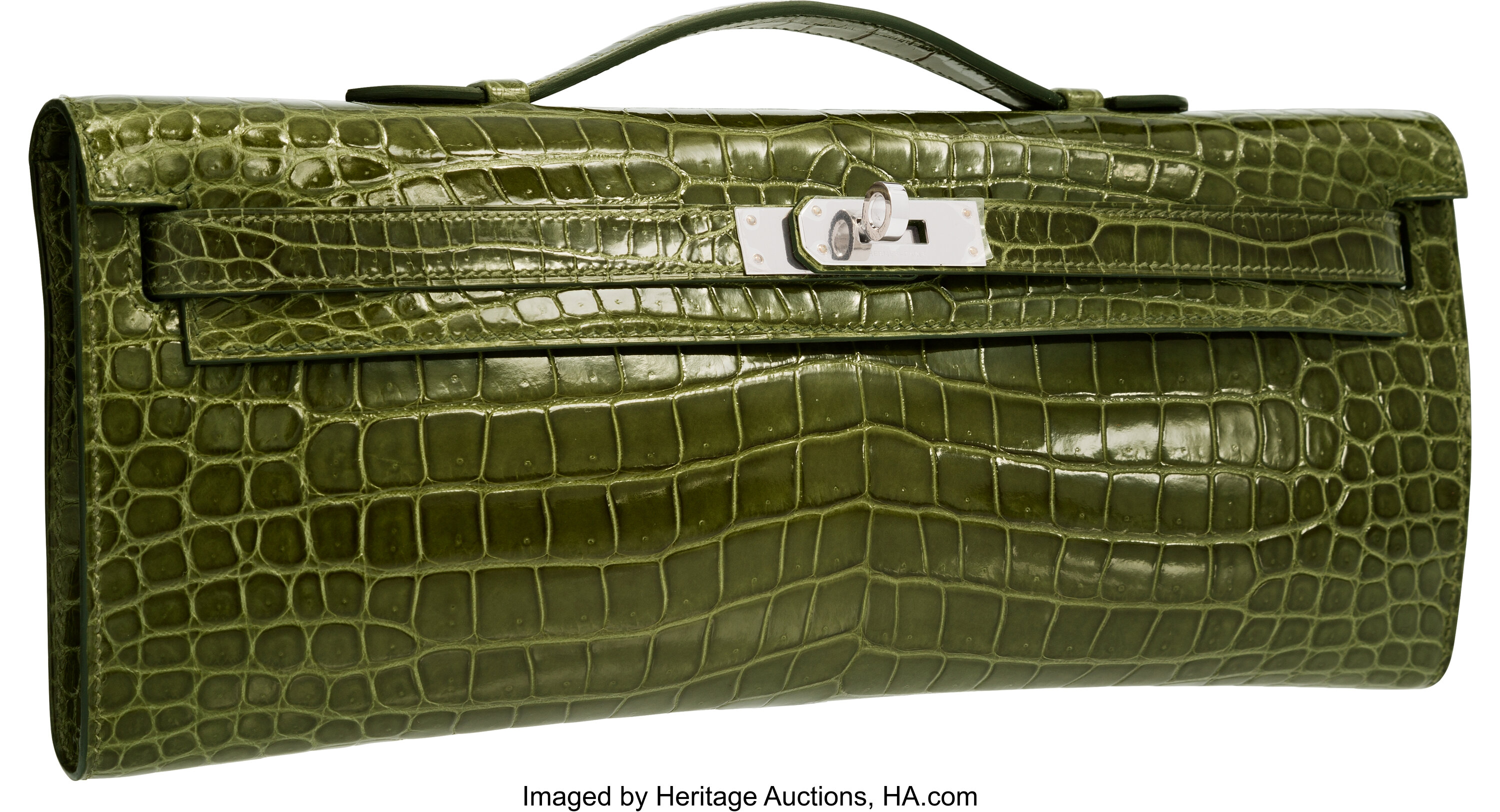 Hermes Matte Vert Veronese Nilo Crocodile Kelly Cut Clutch Bag with, Lot  #58162