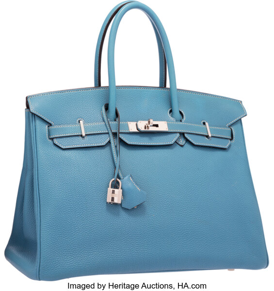 Hermes 35cm Blue Jean Togo Leather Birkin Bag with Palladium