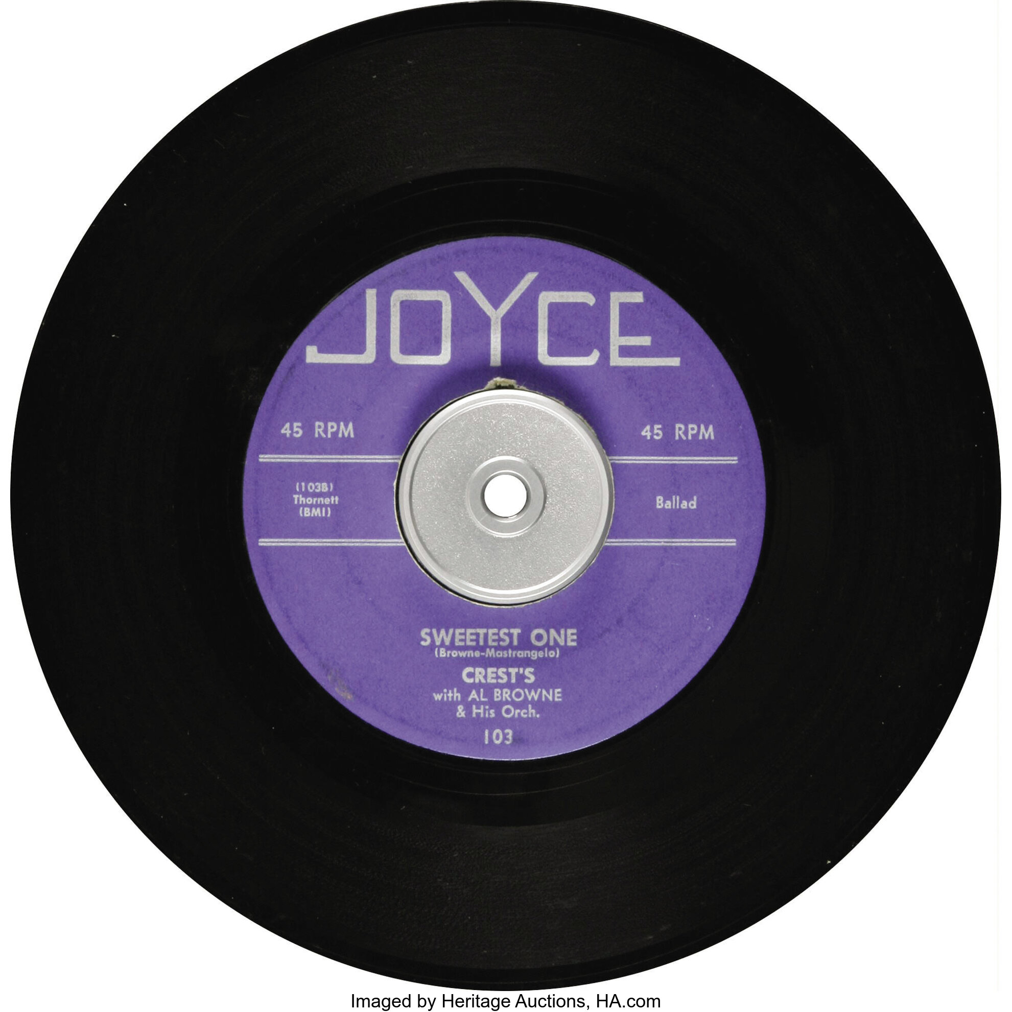 The Crests "Sweetest One" 45 Joyce 103 (1957). The highly | Lot #21234 |  Heritage Auctions