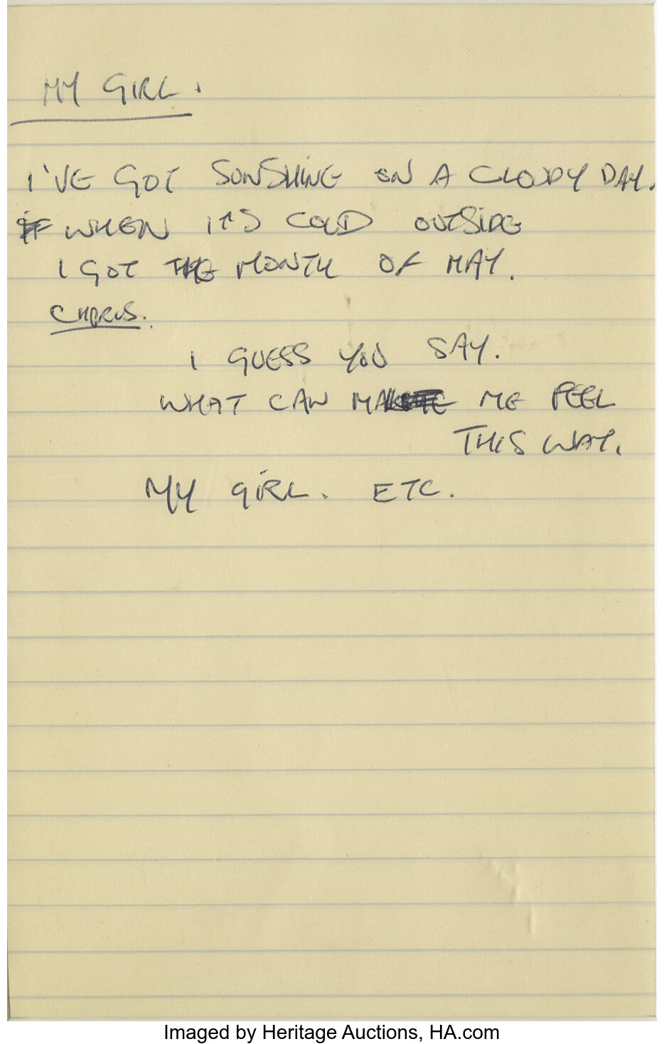 Keith Richards Handwritten My Girl Lyrics With Photo The Rolling Lot Heritage Auctions