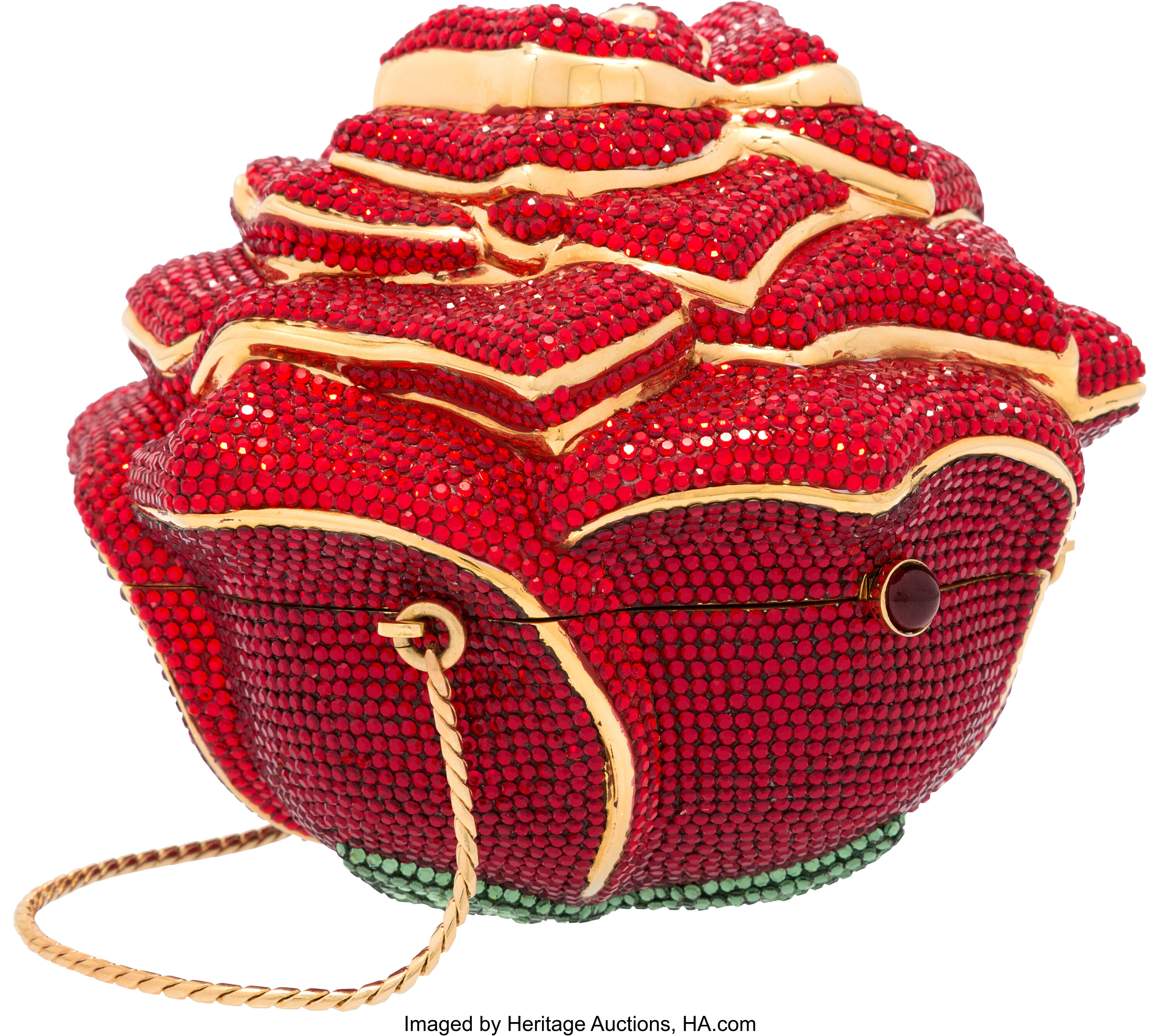 Sold at Auction: Judith Leiber Full Bead Red Crystal Rose Minaudière  Evening Bag Condition: 1 4.5