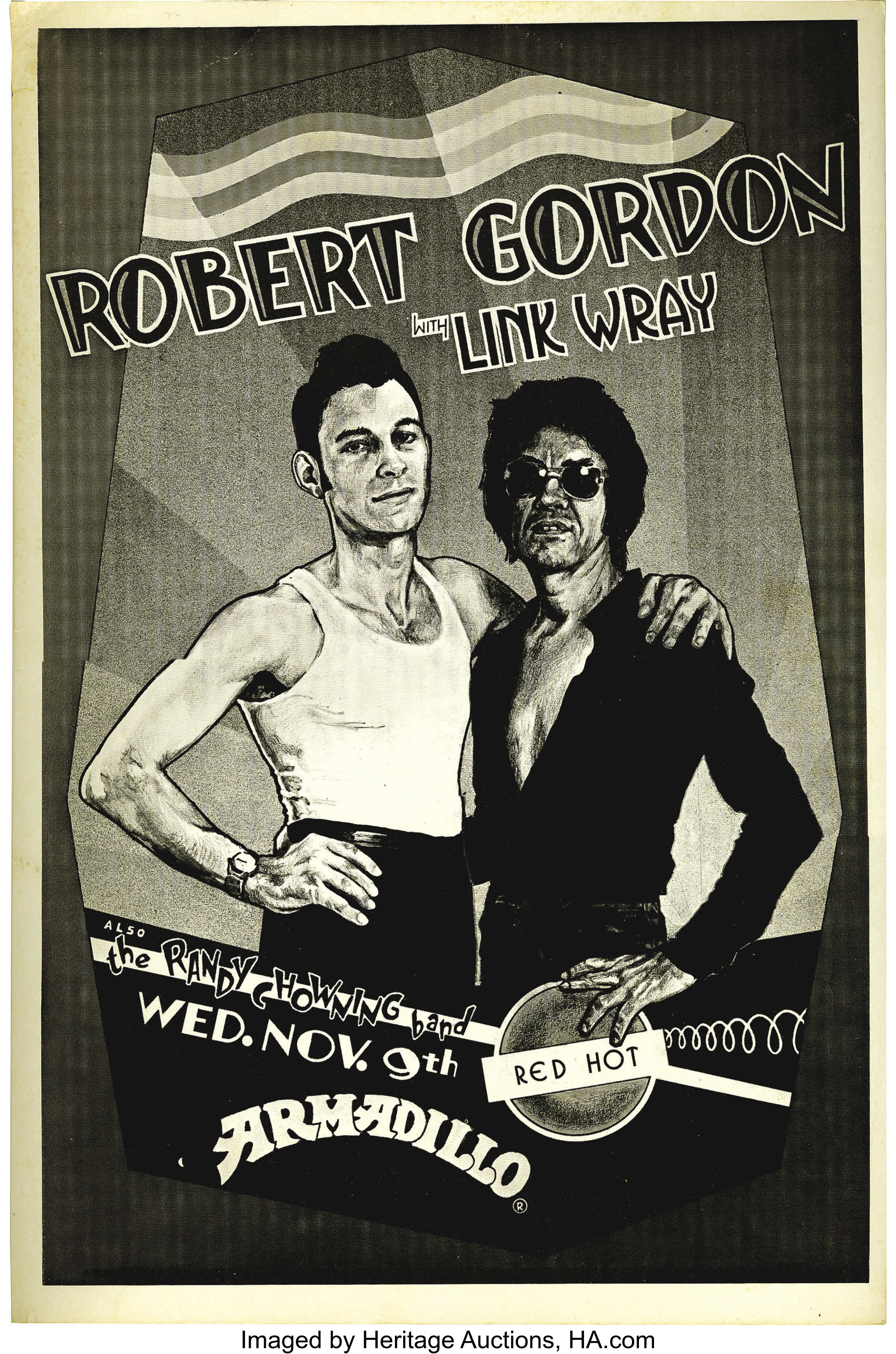 Robert Gordon with Link Wray Armadillo Concert Poster (1977
