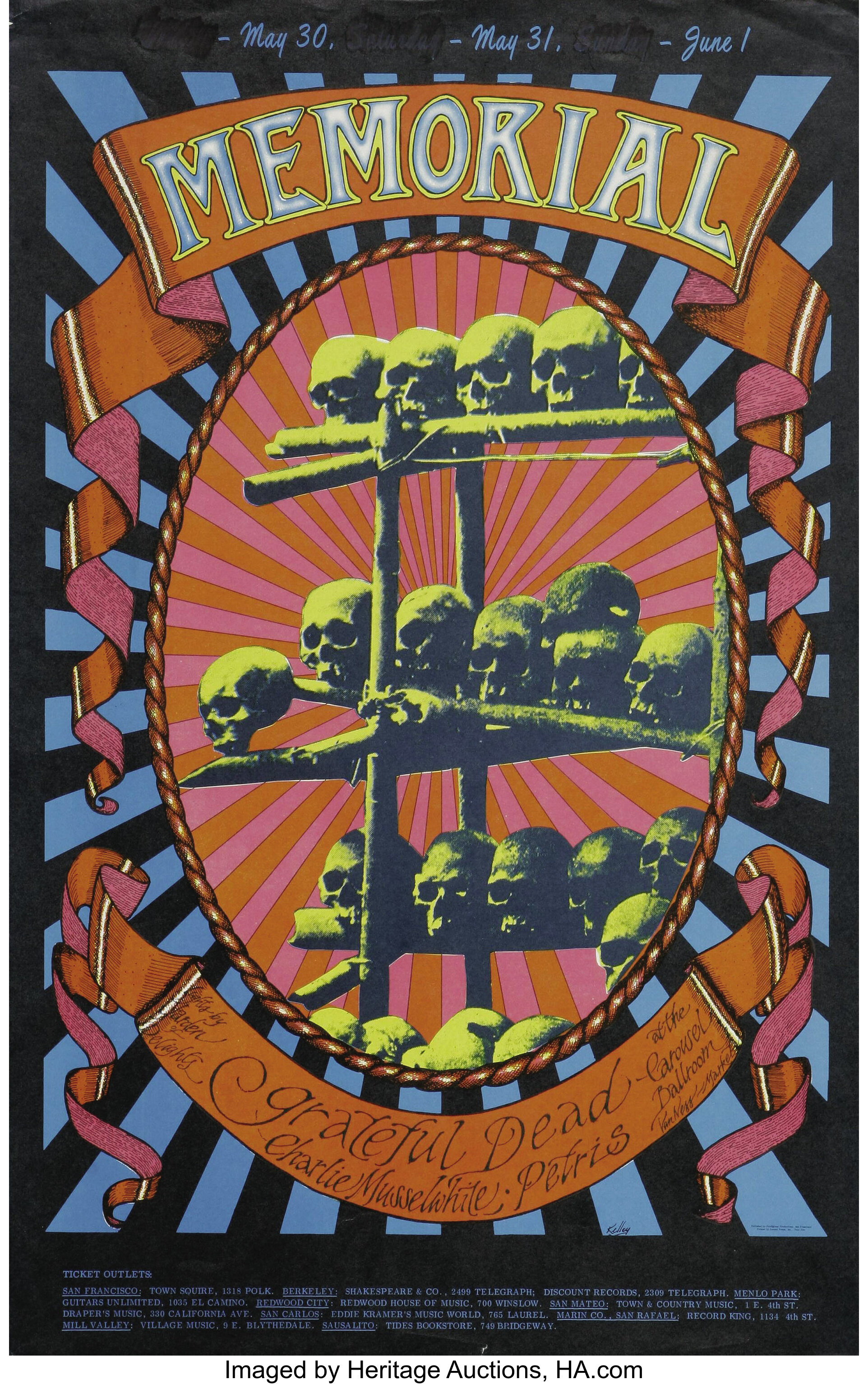 Grateful Dead Memorial Concert Poster, Carousel Ballroom (1968). A ...