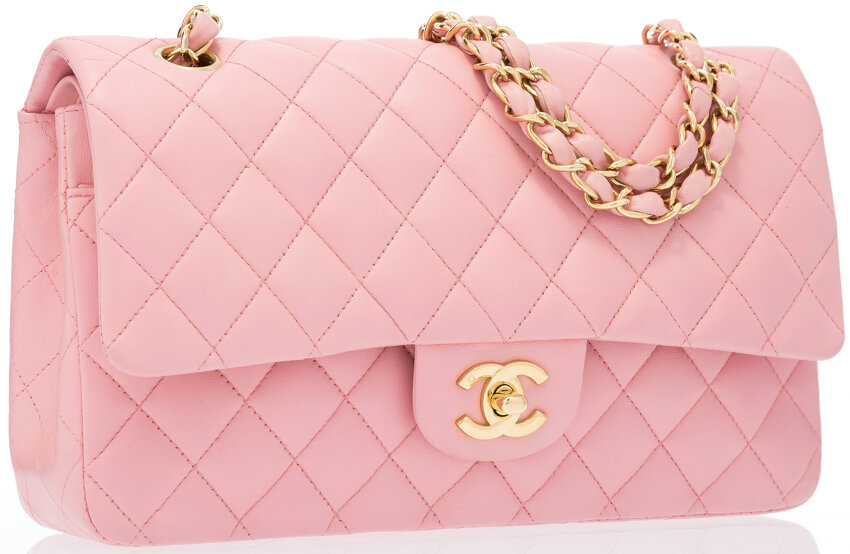 CHANEL Lambskin Quilted Pearl Chain Flap Bag Pink 454891