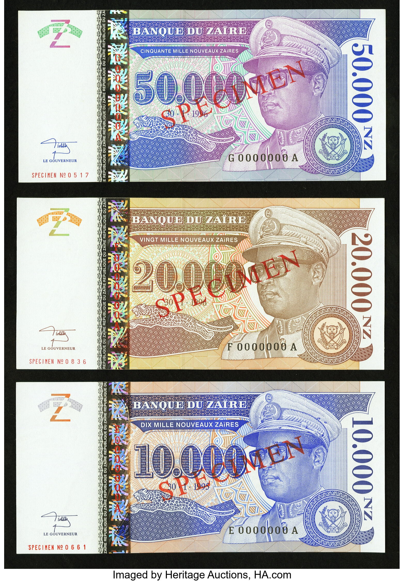 Zaire Banque du Zaire 10,000; 20,000; 50,000 Nouveaux Zaires | Lot