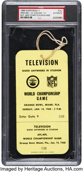 Sell or Auction Your Original 1968 Super Bowl II Full Ticket PSA 6 Yellow