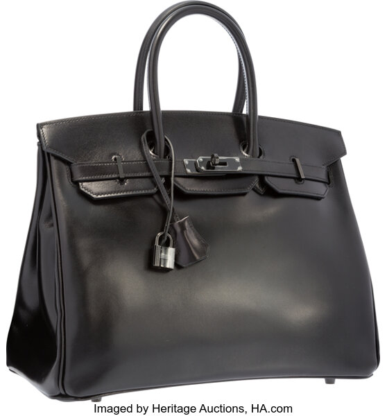 Hermes Limited Edition 35cm So Black Calf Box Leather Birkin Bag