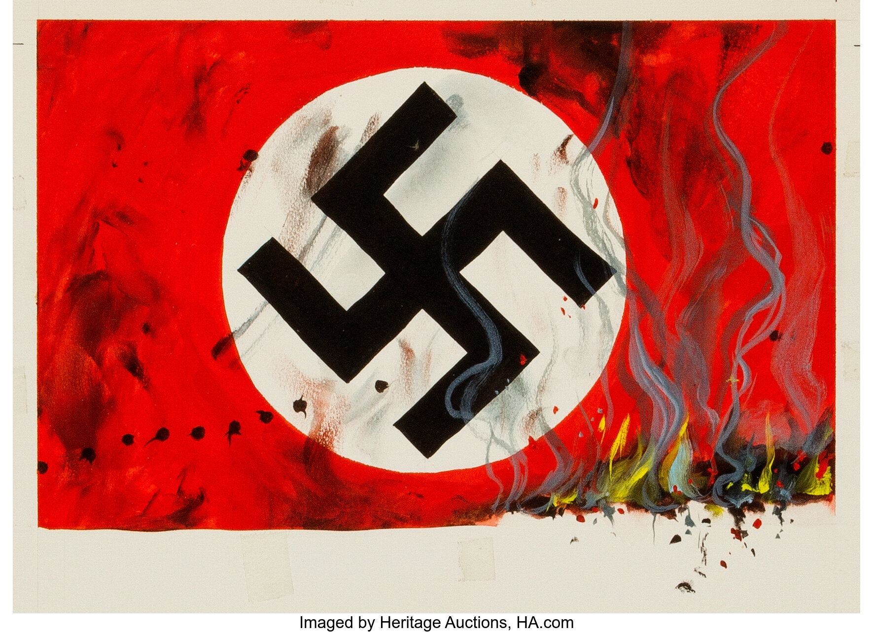 Burning Nazi Flag Illustration Original Art (undated).... Original