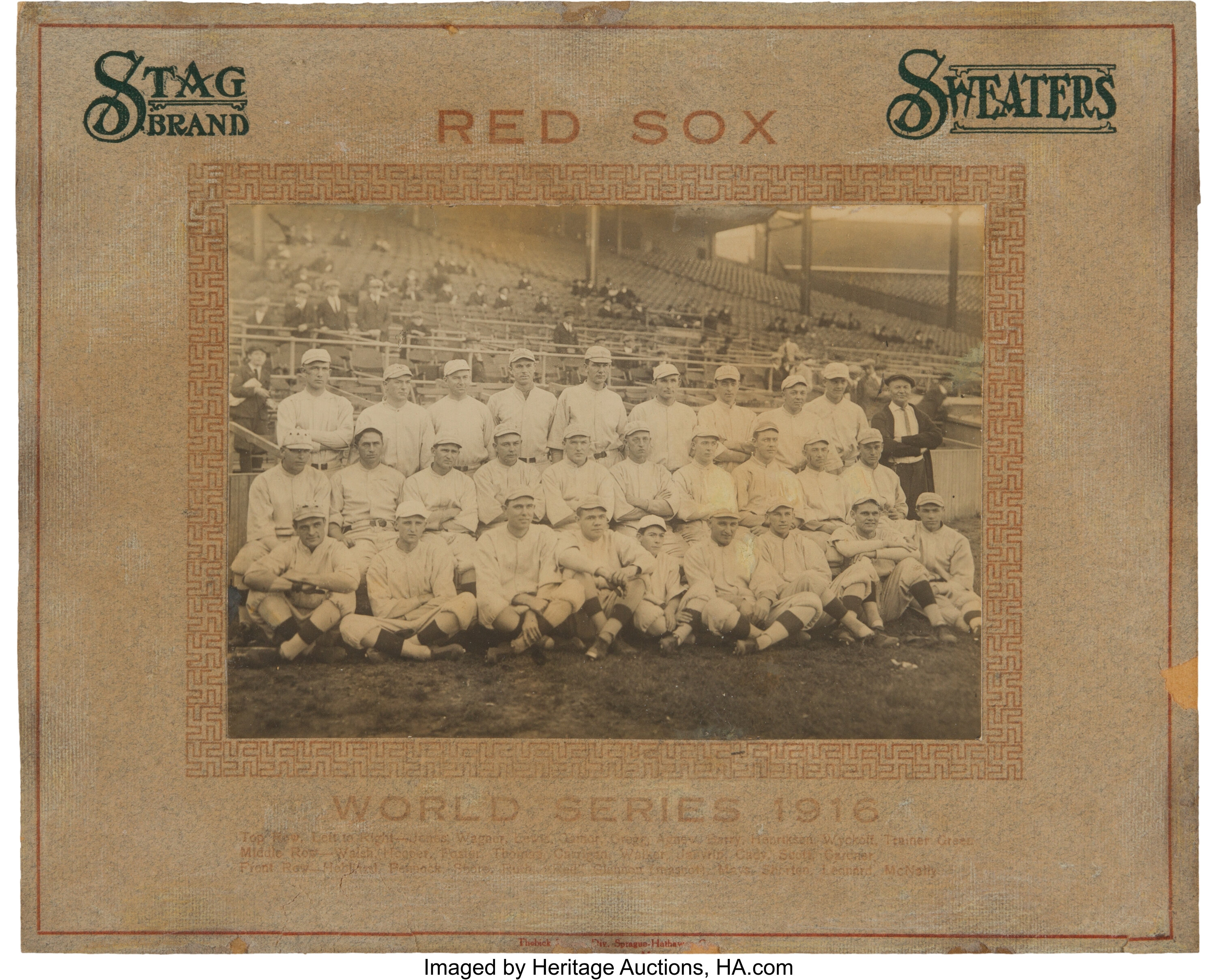 Newly Uncovered 1916 Red Sox News Photo with Ruth Hits Auction