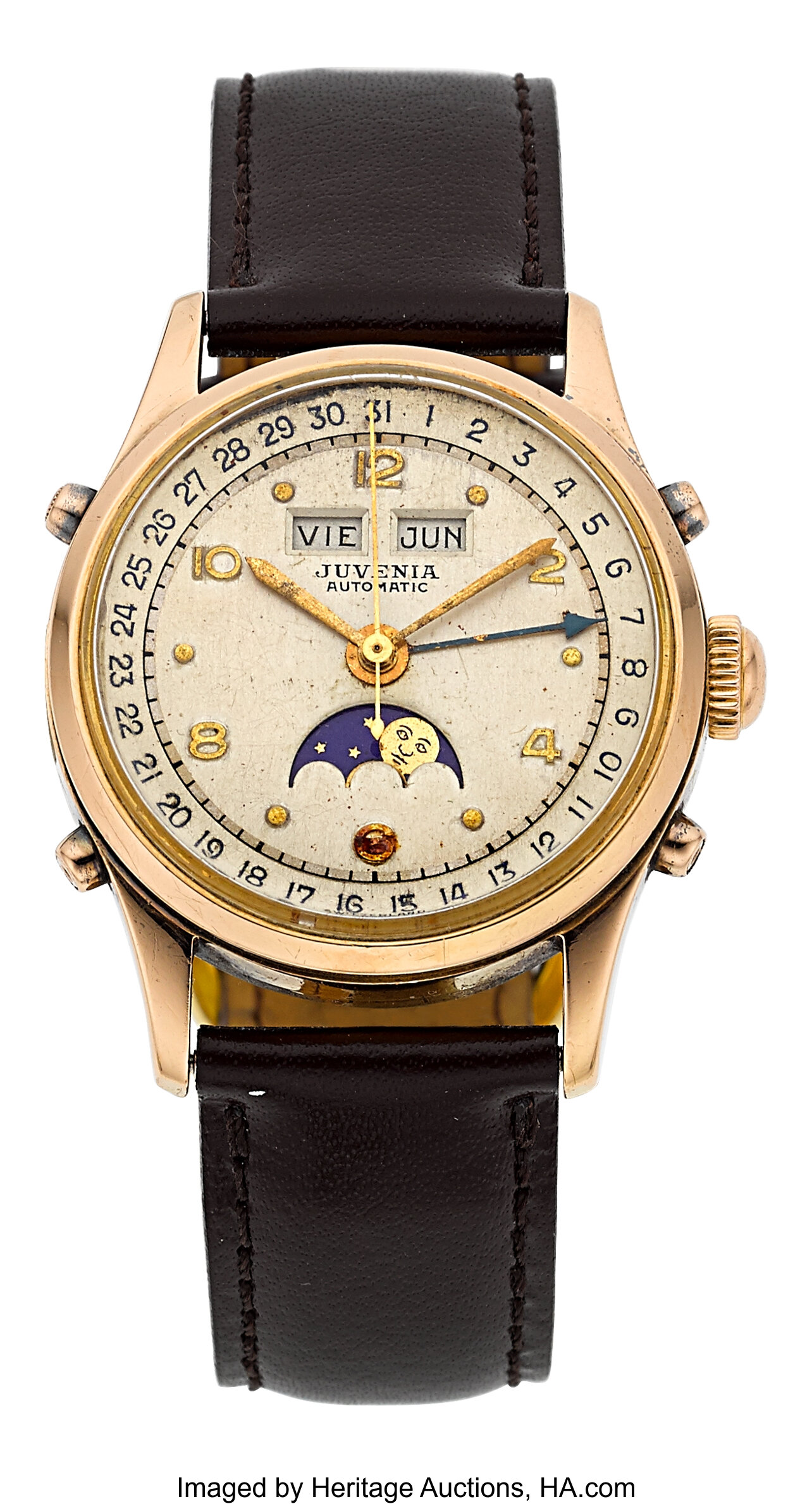 Juvenia 18k Rose Gold Automatic Triple Calendar Moon Phase