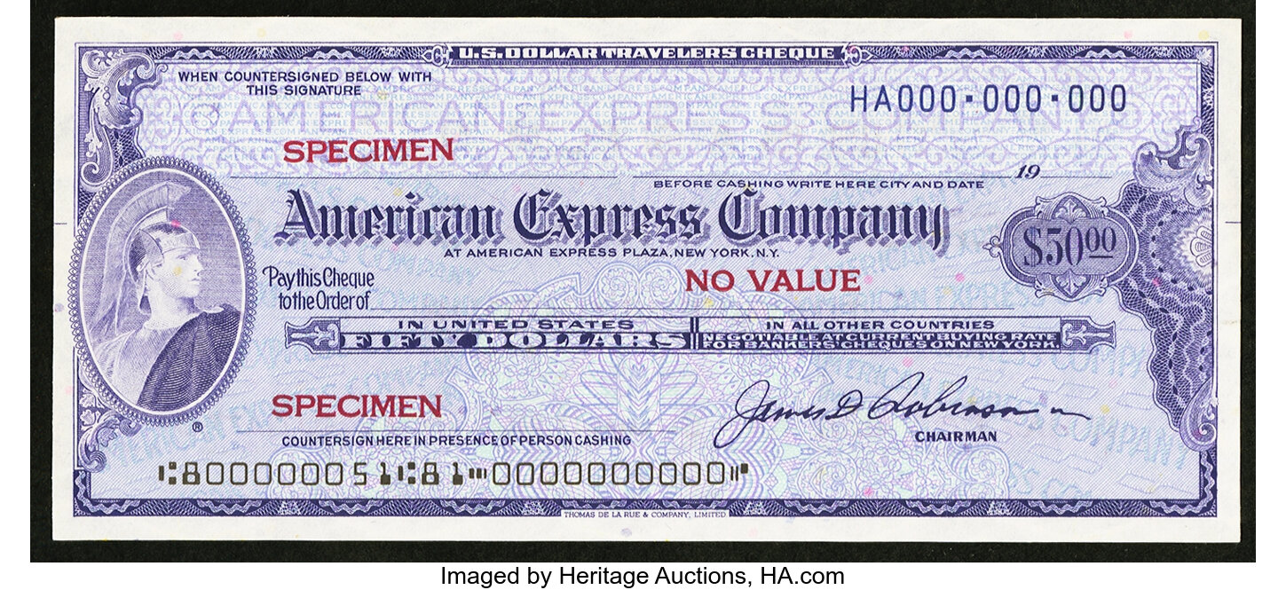 American Express Company $50 Travelers Cheque Specimen.. | Lot