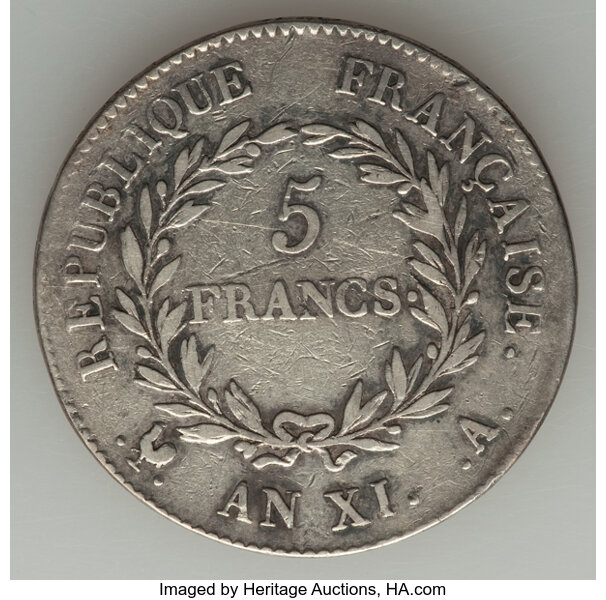 France Napoleon Trio Of 5 Franc Coins Total 3 Coins France Lot Heritage Auctions