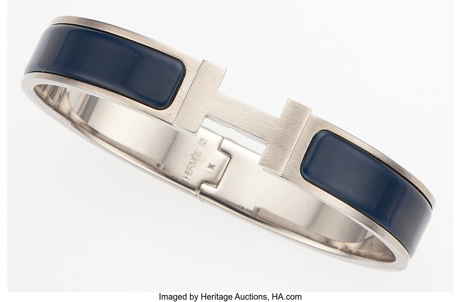 Hermes Clic H Navy and Silver Bracelet