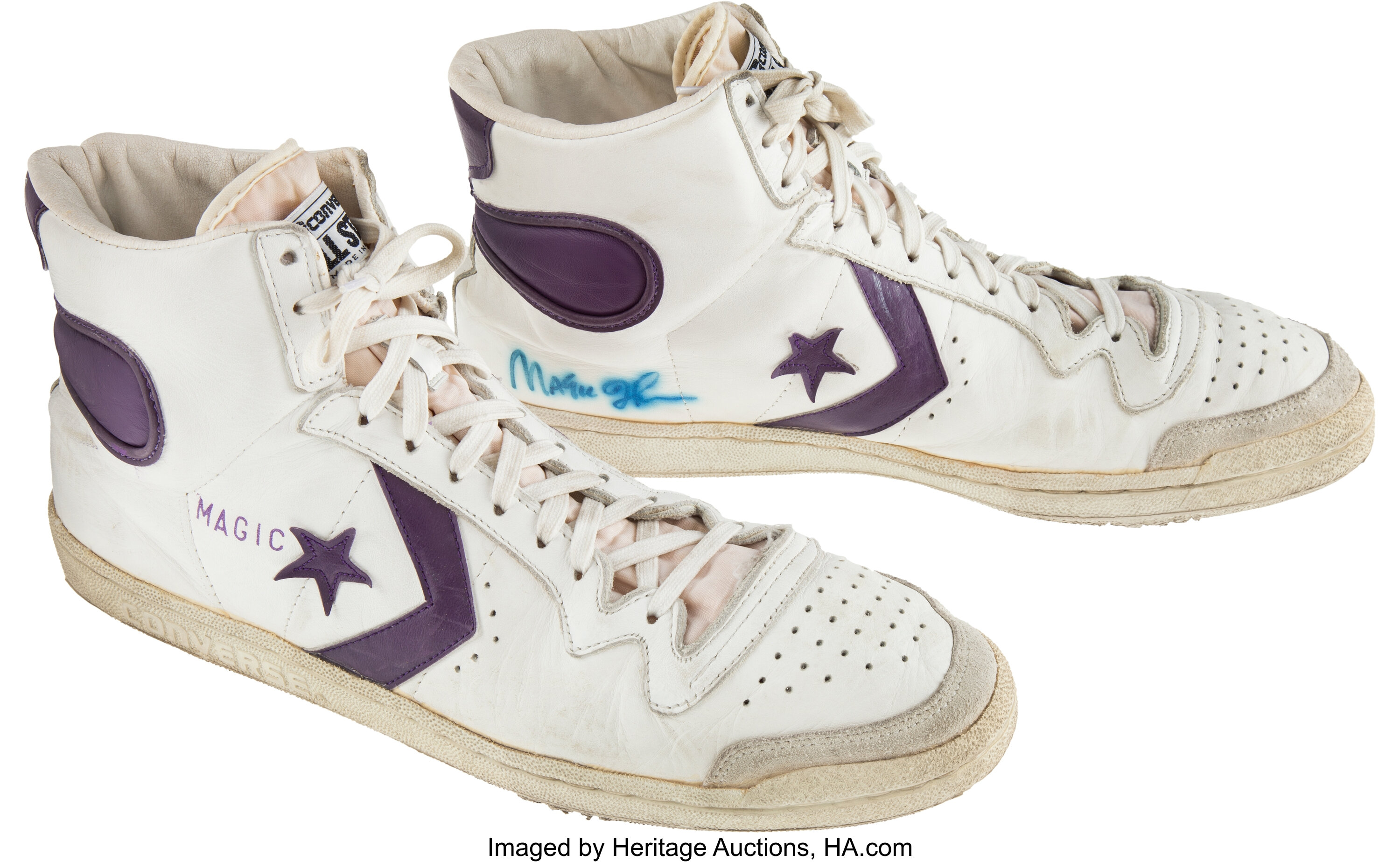 Lot Detail - c. 1984 MAGIC JOHNSON GAME WORN AND SIGNED CONVERSE ALL STAR  SHOES WITH MAGIC PRINTED ON SHOE (FICKE LOA)