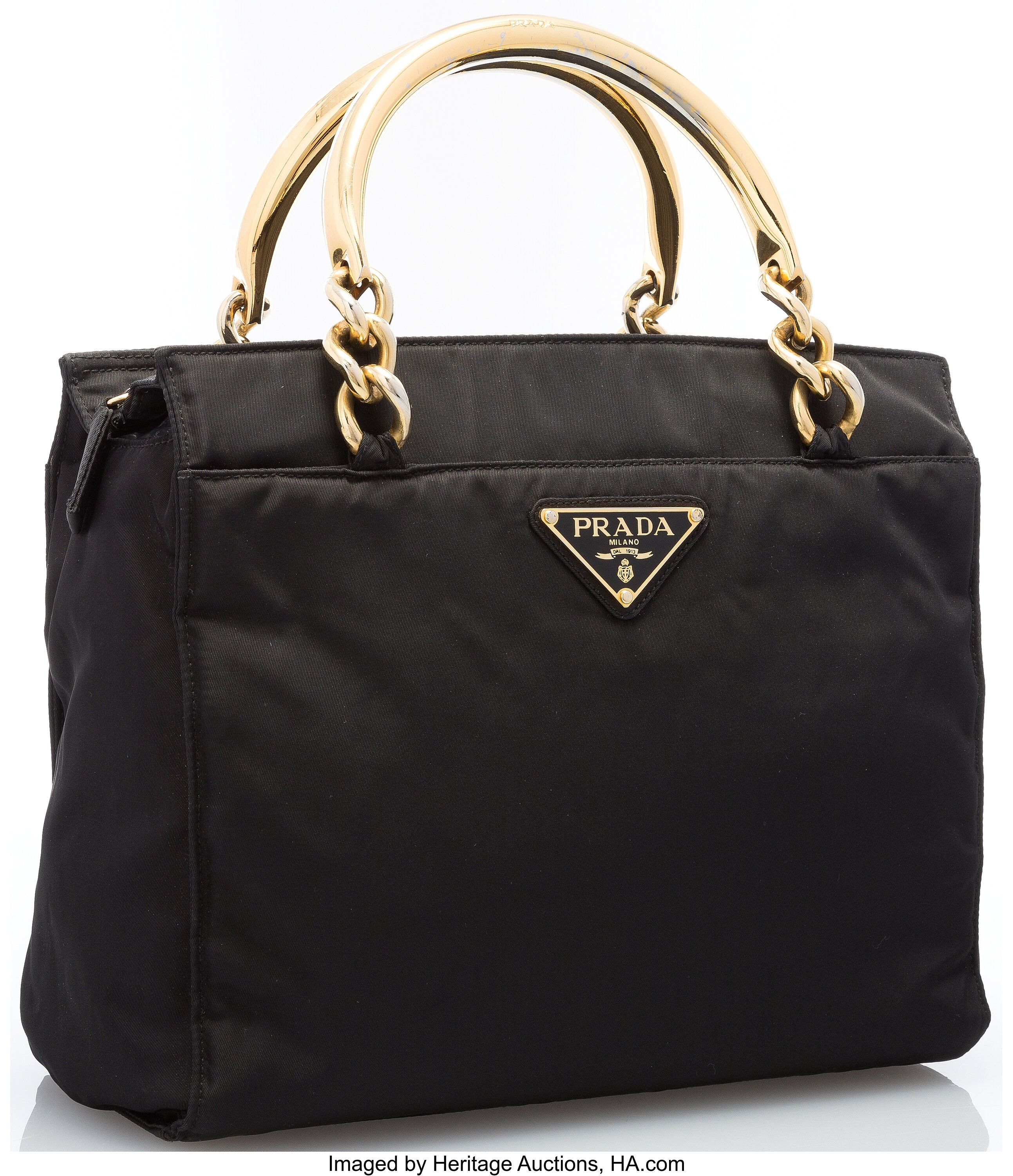 Prada Black Tessuto Canvas Tote Bag with Gold Chain Handles. Good | Lot  #20048 | Heritage Auctions