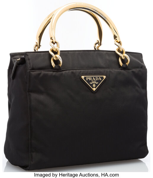 Prada Vintage Black Nylon Gold Top Handle Bag Auction