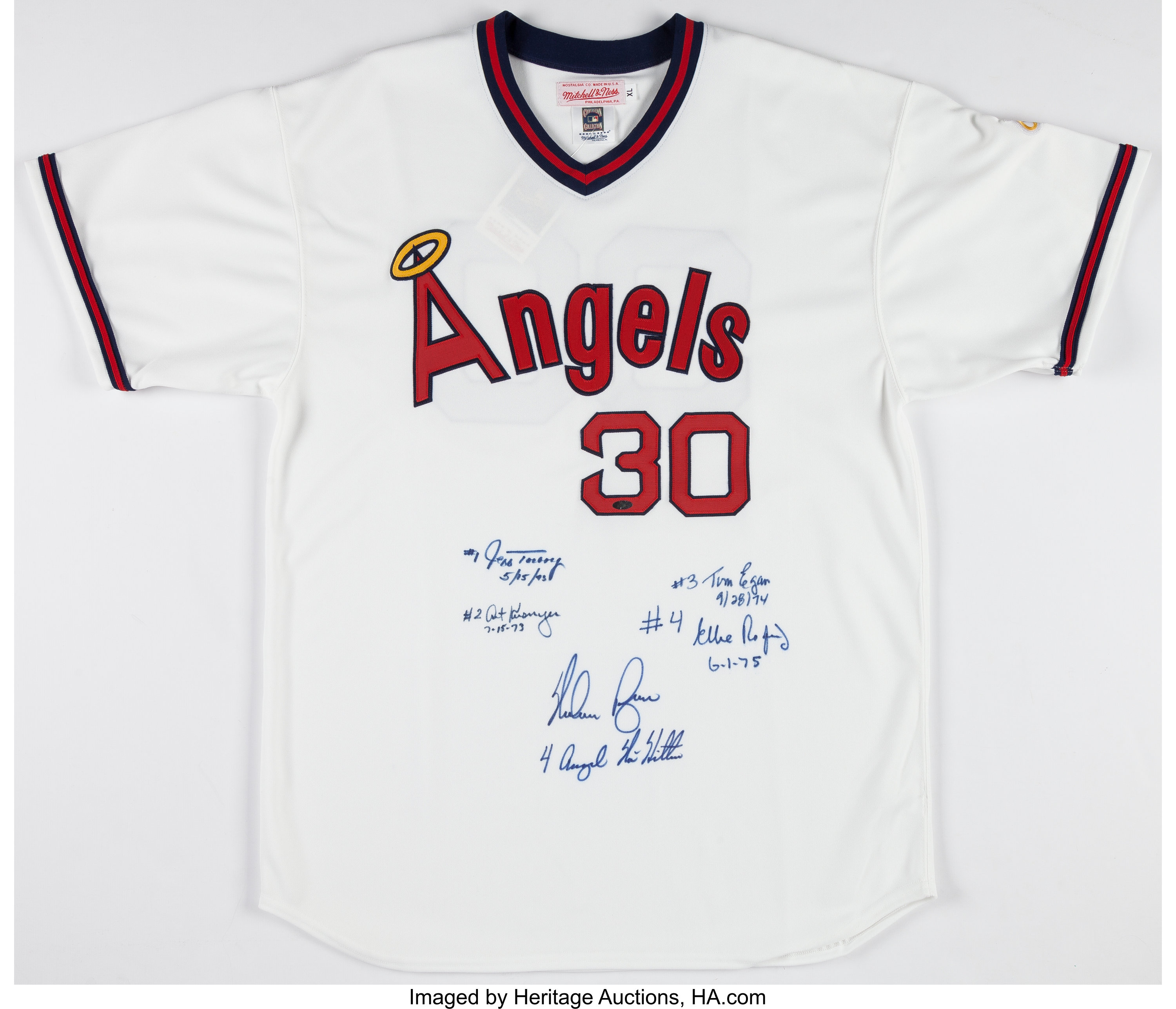 Nolan Ryan No Hitters Multi Signed California Angels Jersey (With