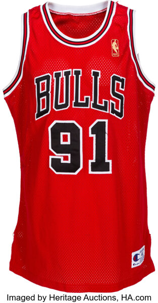 Authentic Rare Champion Gold Logo NBA Chicago Bulls Dennis Rodman Jersey