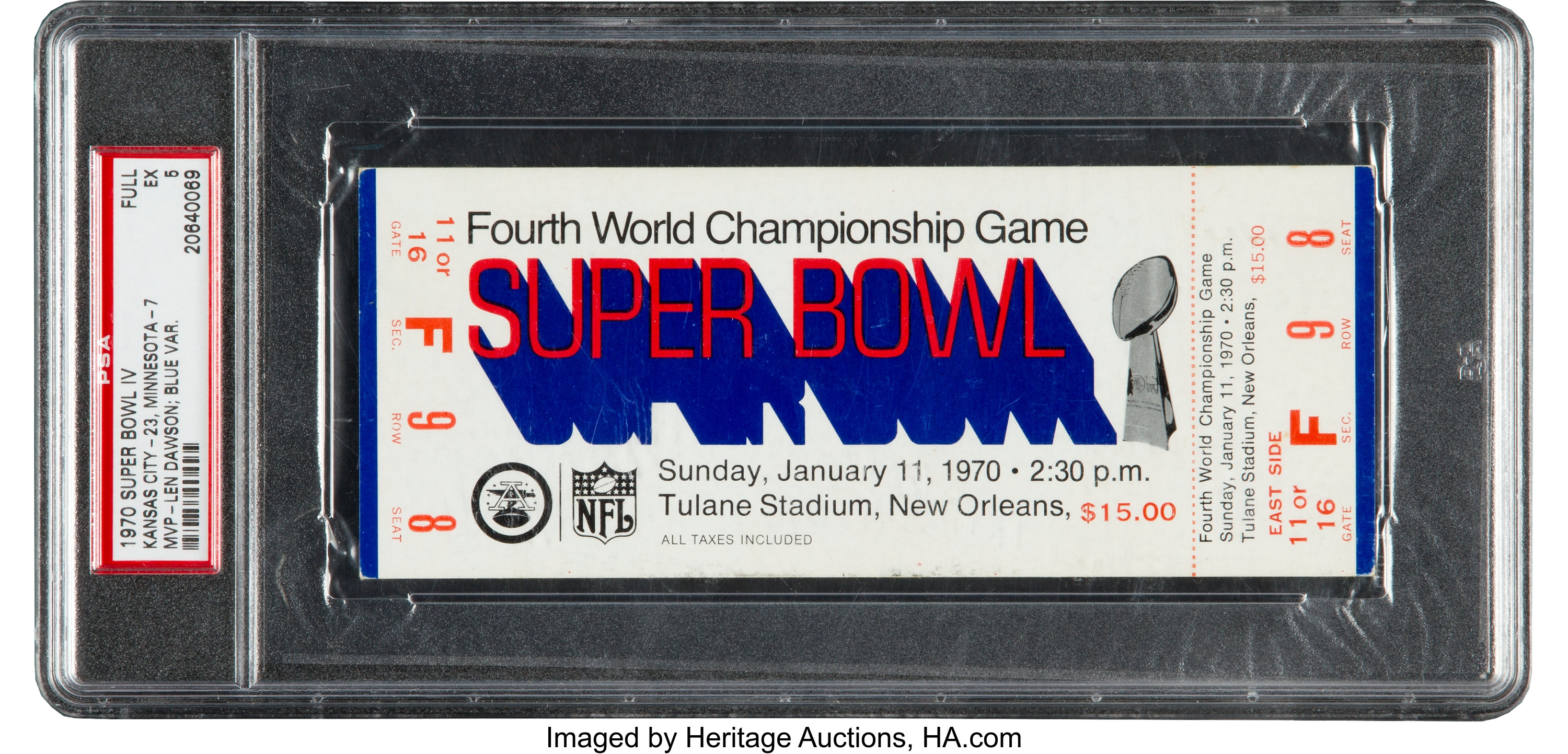 1967 Super Bowl I Full Ticket PSA VG-EX 4 - Blue Variation