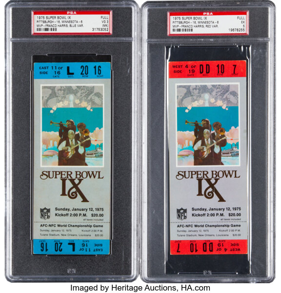 1975 Super Bowl IX Full Tickets Lot of 2 - Blue and Red Variations., Lot  #14946