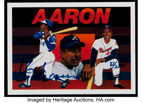 Hank Aaron Baseball Card 1991 Upper Deck UD Baseball Heroes #19 1954 Rookie  of the Year – All In Autographs