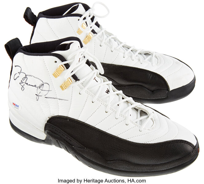 1/15/1996 Michael Jordan Dual-Signed Pair of Game Worn Air Jordan XI Shoes  - SCORED 46 PTS. IN BULLS WIN AT WASHINGTON (BULLETS BALL BOY & EX-NBA  PLAYER LOA) - PRICE REALIZED: $50,137 - SCP AUCTIONS