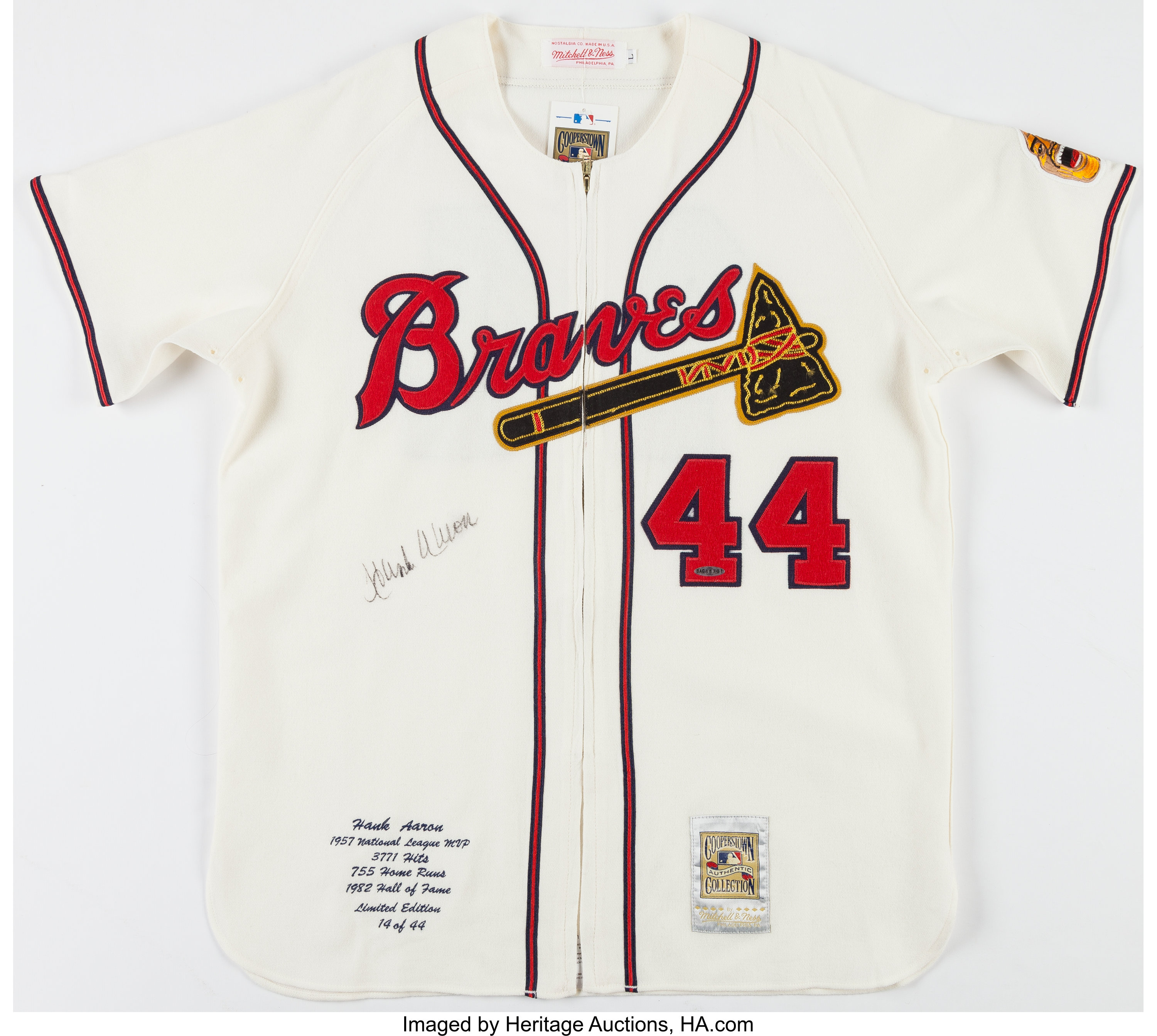 Hank Aaron Signed Authentic Mitchell & Ness Throwback Braves