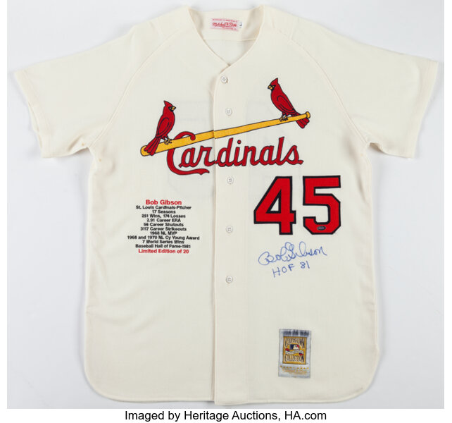 Bob Gibson Signed St. Louis Cardinals Flannel Jersey. Baseball