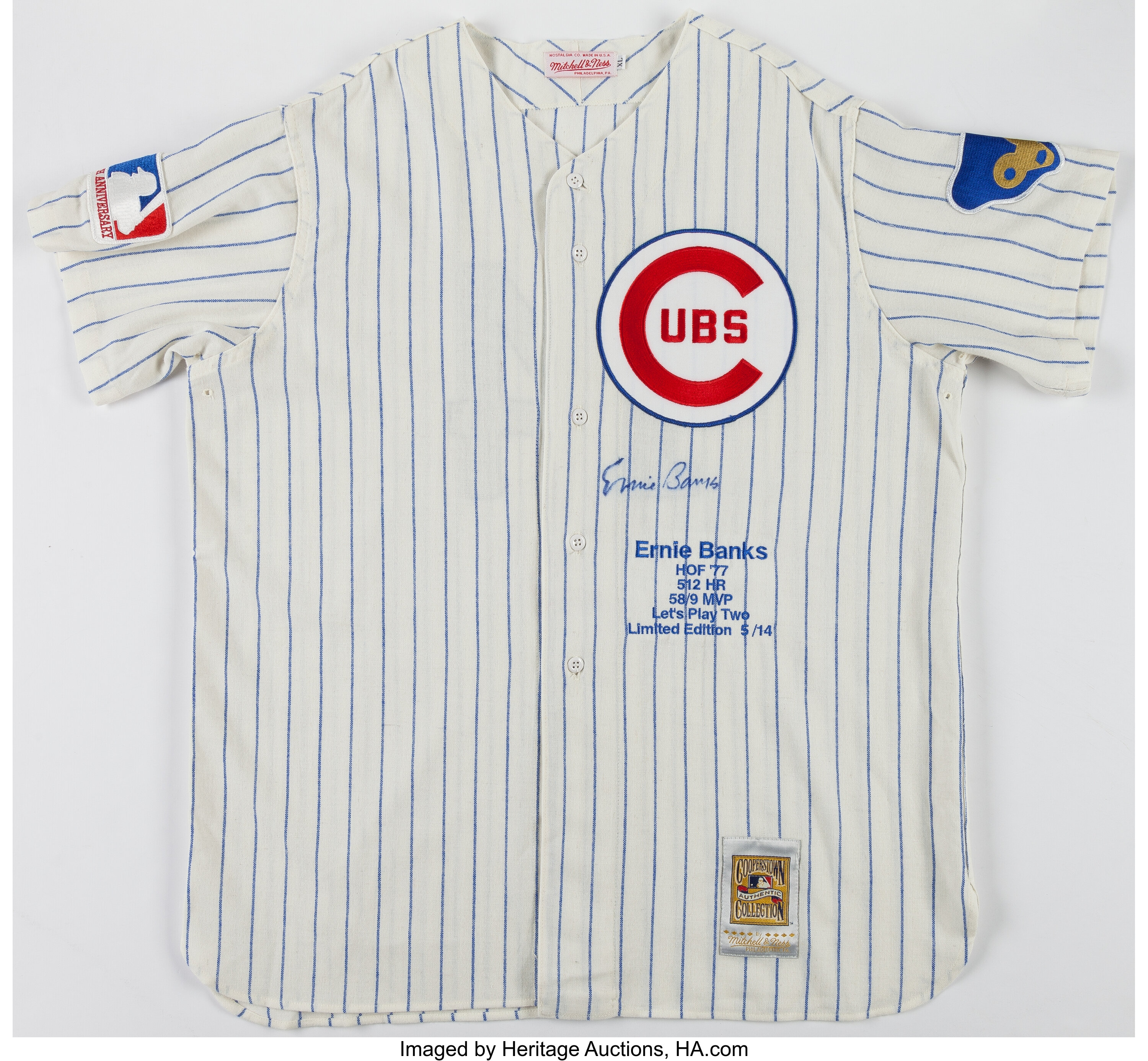 Ernie Banks Signed Chicago Cubs Flannel Jersey. Baseball, Lot #44087