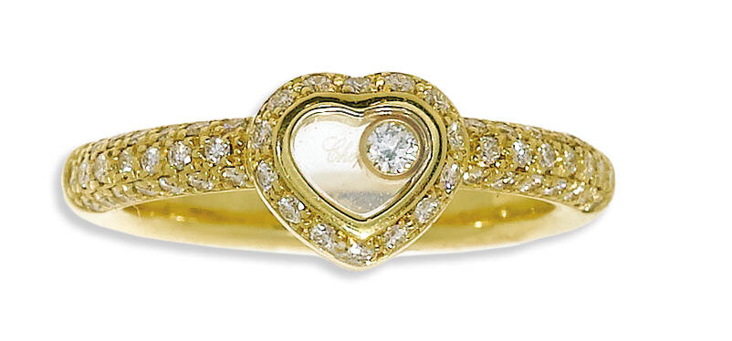 Chopard - 18K Yellow Gold Pave Heart Shape Floating Diamond Ring