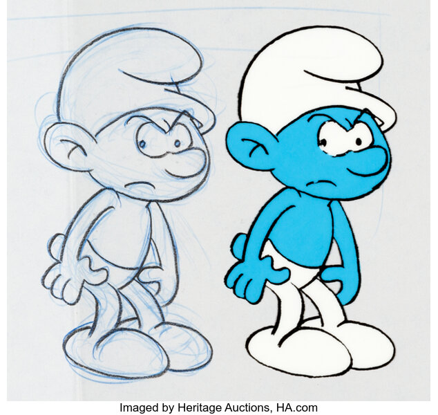 The Smurfs - Original animation cel of Smurfette, Grouchy and another –  Gallery Animation