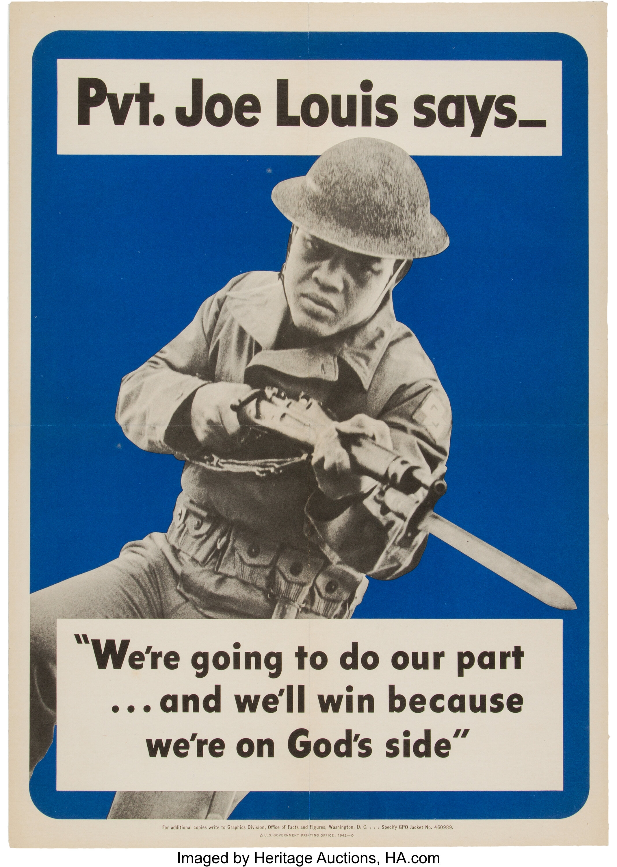 1942 Joe Louis World War II Propaganda Poster, Mounted on Board ...