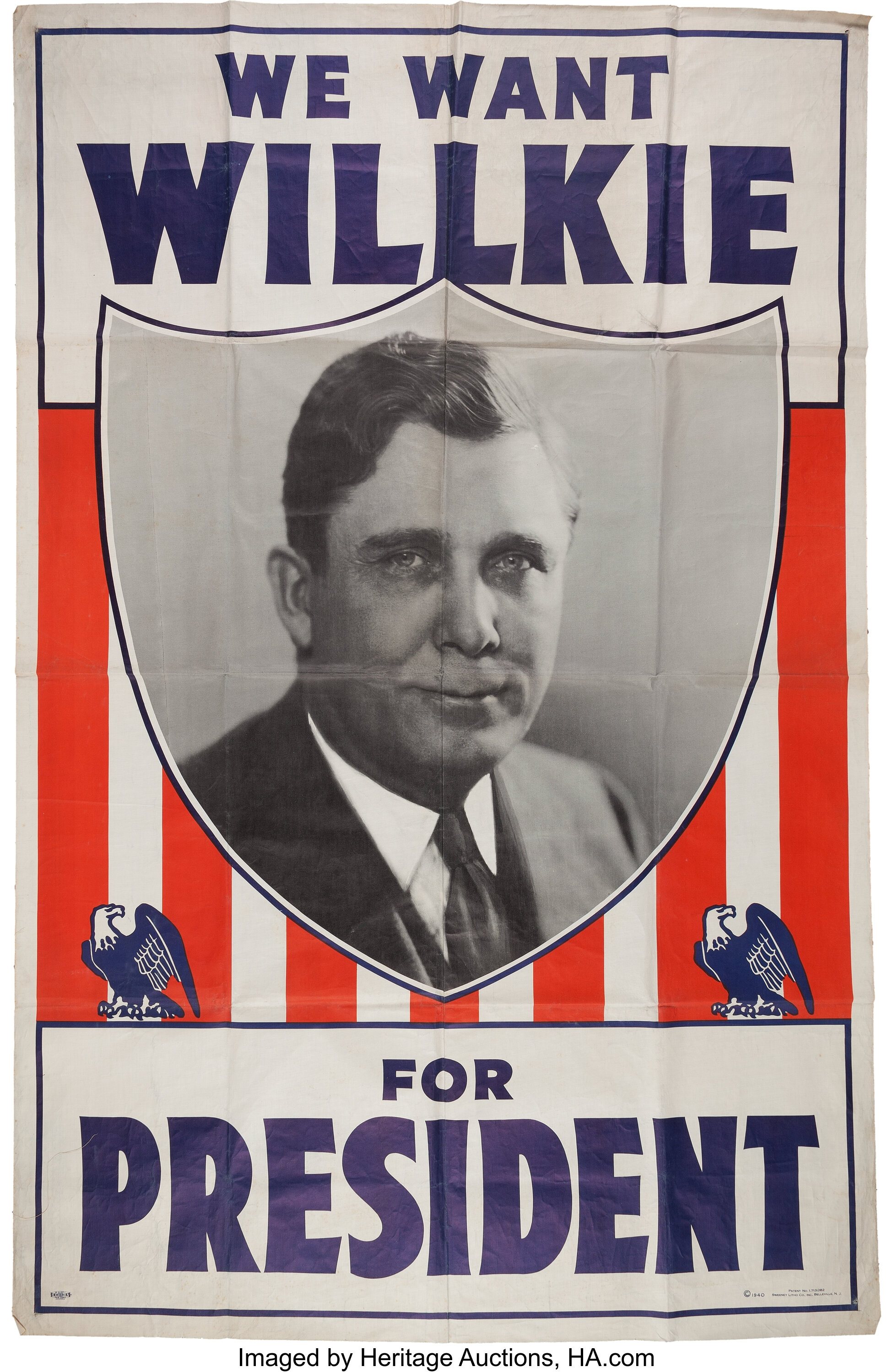 Wendell Willkie: Large Cloth Banner.... Political Textile Display | Lot ...