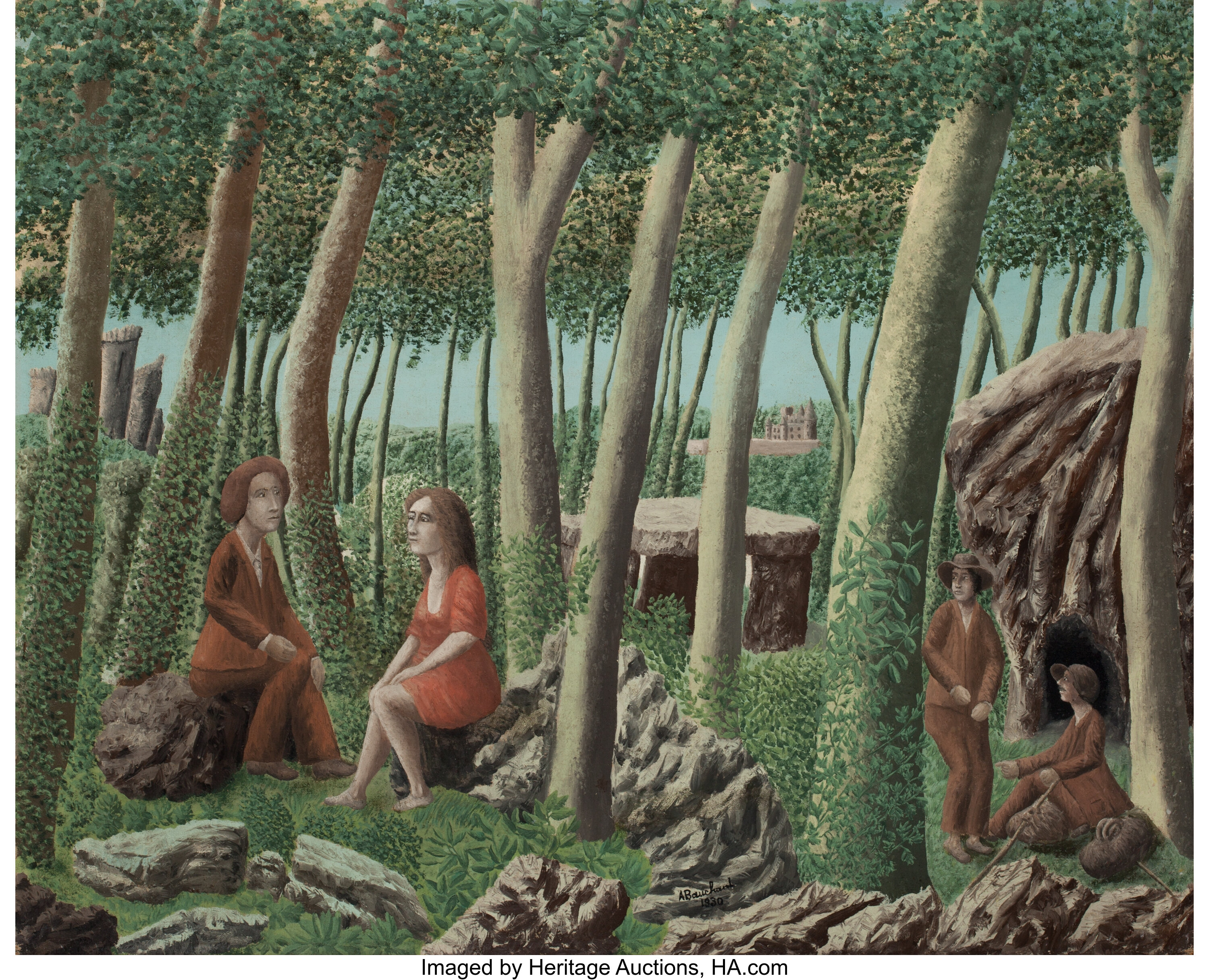 André Bauchant (French, 1873-1958). Four Figures in a Forest, 1930. | Lot  #66024 | Heritage Auctions