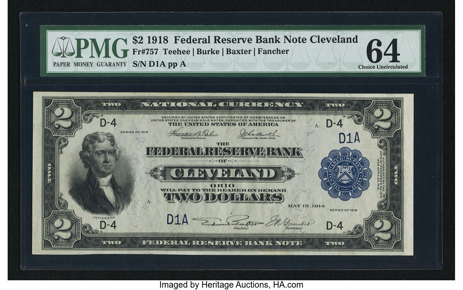 1914 One Dollar Large Size Federal Reserve Bank, San Francisco,  Uncirculated Silver Certificate