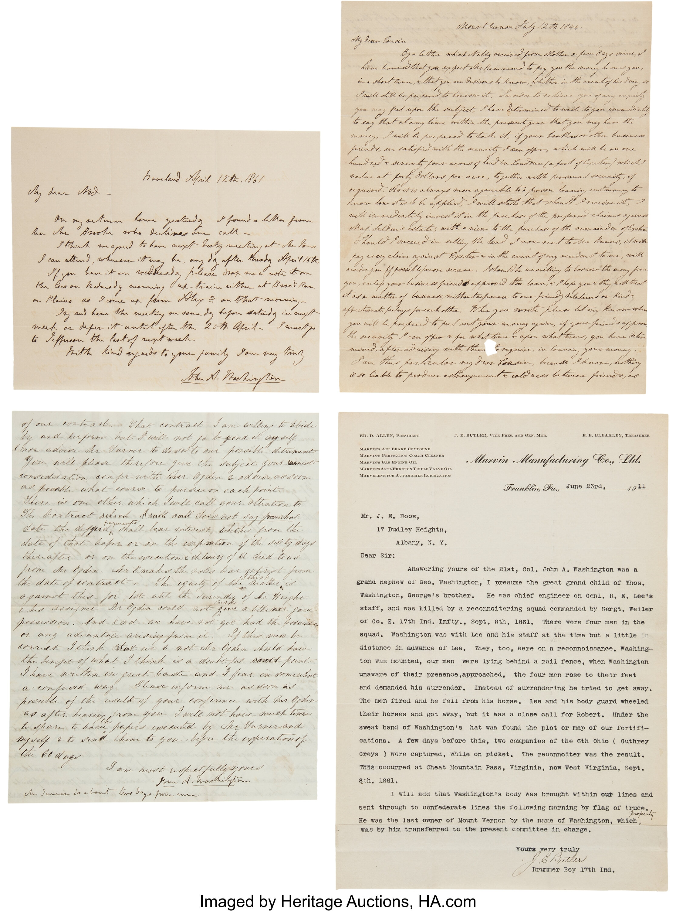 Three Letters Written By John Augustine Washington Iii. (total 