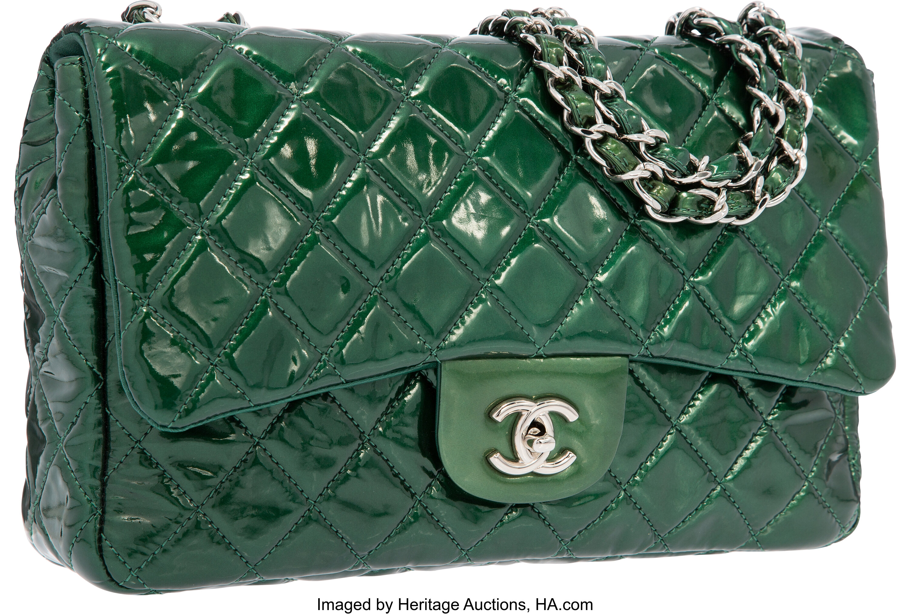 Chanel Pearlescent Green Quilted Patent Leather Jumbo Single Flap | Lot  #58226 | Heritage Auctions