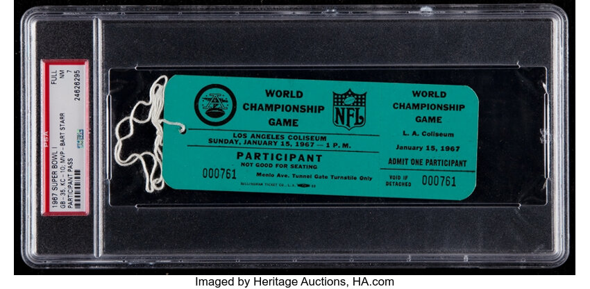 1967 Super Bowl I Unused Participant's Pass PSA NM 7 - Only 1, Lot #44175