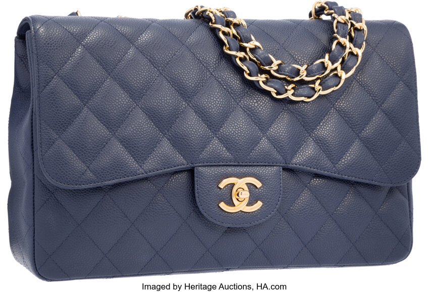 Chanel Blue Quilted Caviar Leather Jumbo Classic Single Flap Bag Chanel